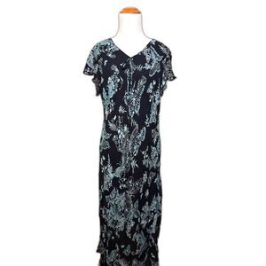 Dressbarn y2k Maxi Dress XL Black Blue Beaded Butterfly Whimsygoth Fairy Witchy